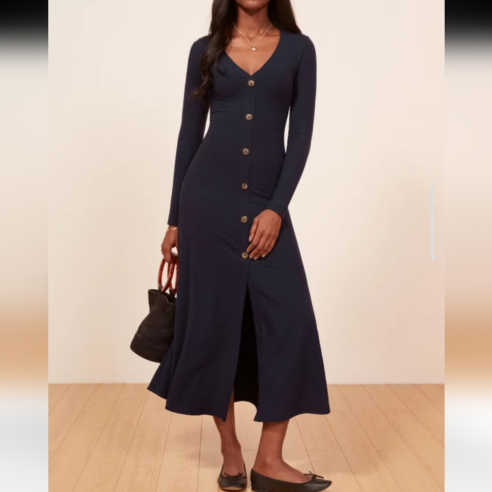 Reformation Midnight Blue Button-Down Midi Dress